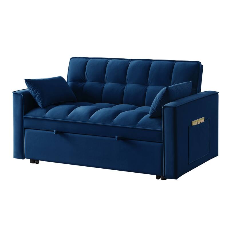 4 in 1 Convertible Loveseat Sofa Couch w/ Armrests & Storage Pockets, Tufted Pull-out Sofa Bed w/ Adjustable Backrest & Pillows