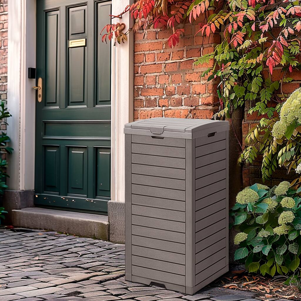 30 Gallon Outdoor Waterproof Resin Trash Can with Lid, Suitable for Patios, Decks and Backyards