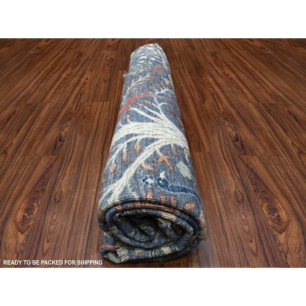 Shahbanu Rugs Round Blue Peshawar Birds Of Paradise Organic Wool Oriental Rug 8 1 X 8 1 8 1 X 8 1 Overstock 32315147