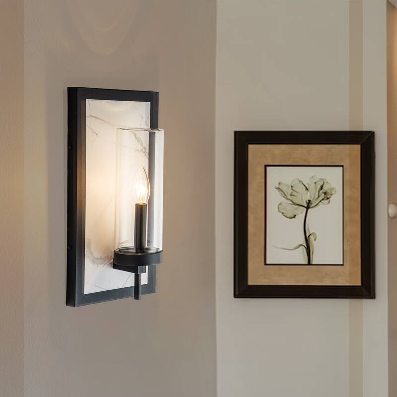 15.5" Modern Outdoor Wall Sconce with White Rock Plate