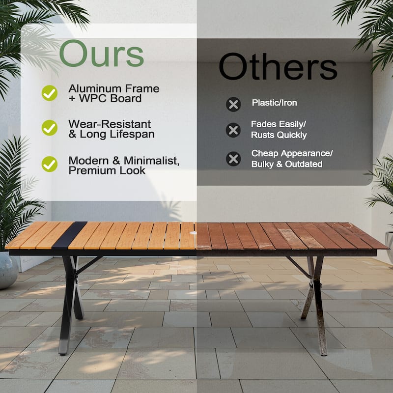 11PC Outdoor Patio All-Weather Aluminum Dining X Frame Table Set with Rattan Chairs Set