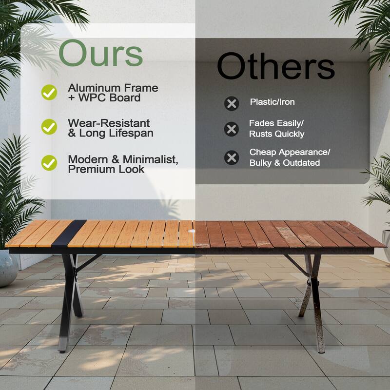 9/11PC Outdoor Patio Dining Set With Aluminum X-Frame Table Umbrella Hole Table Rattan Chairs