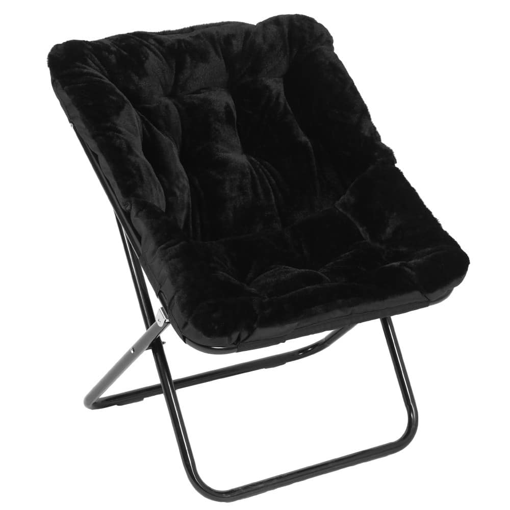 Folding Synthetic Fur Oversized Saucer Chair with Steel Frame
