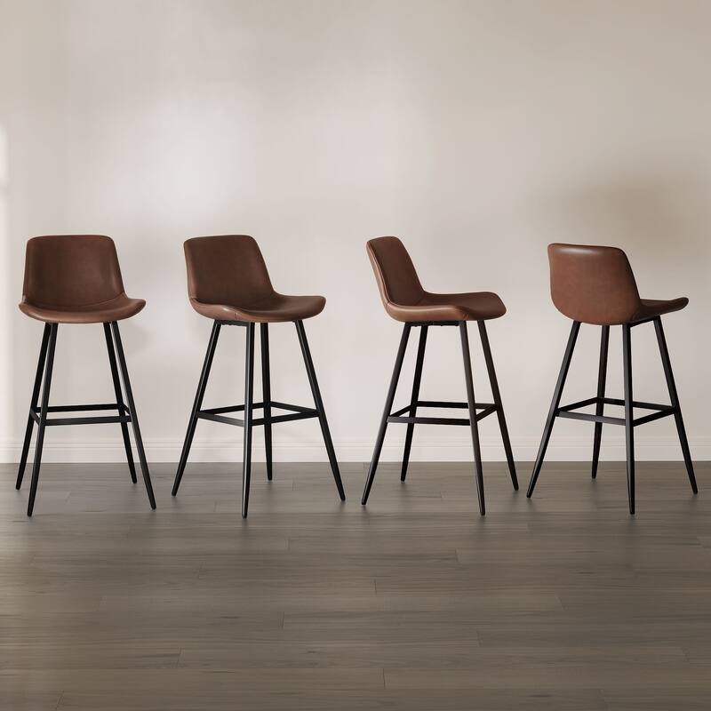 Modern Industrial Counter Stools Faux Leather Upholstered Counter Height Bar tools with Back