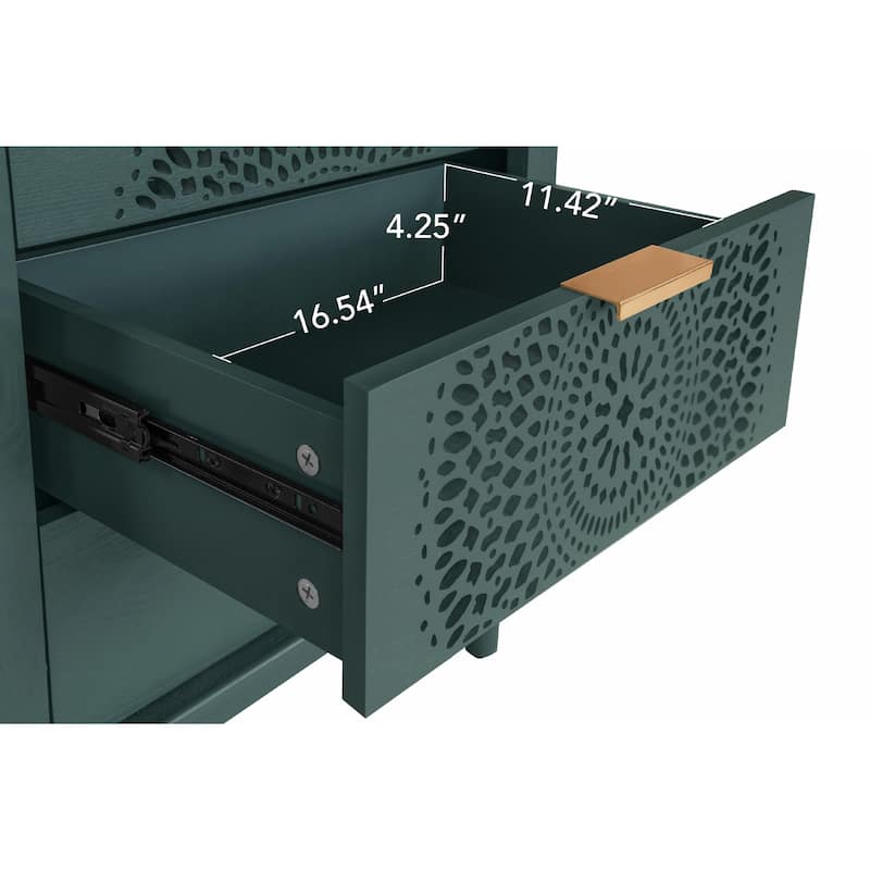Hollow-Carved 3-Drawer Dresser with Metal Handles