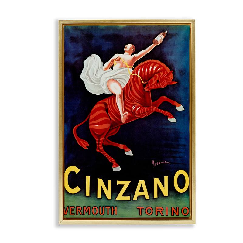 Stupell Cinzano Wine Advertisement Framed Floater Canvas Wall Art Design By Marcus Jules - 17 x 25 - Gold