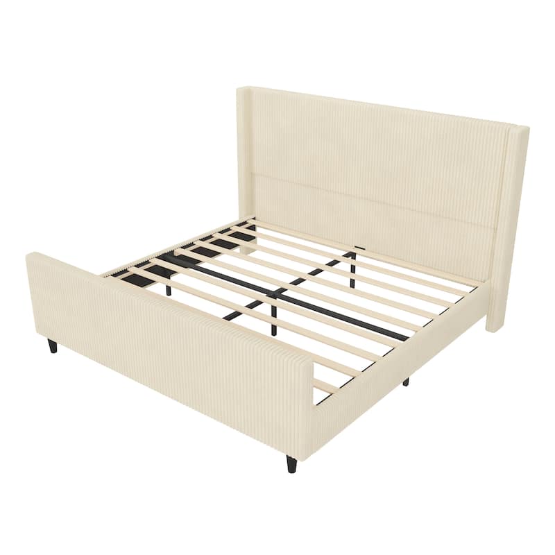 Corduroy Upholstered Bed with High Headboard by Harper&Bright Designs