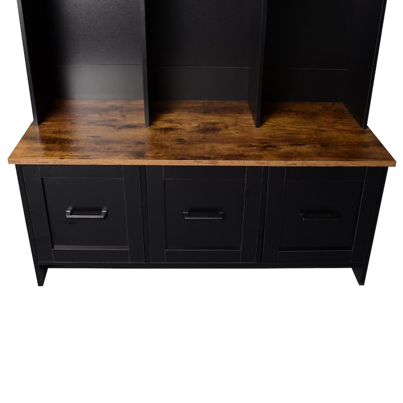 40.2" Modern Coat Rack with 3 Shelves and Drawers,Storage Bench