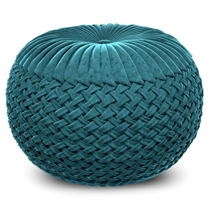 WYNDENHALL Faye Round Pouf in Velvet Fabric