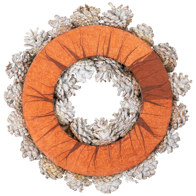 Green Pine Burlap Bows Artificial Glitter Christmas Wreath 13.75"