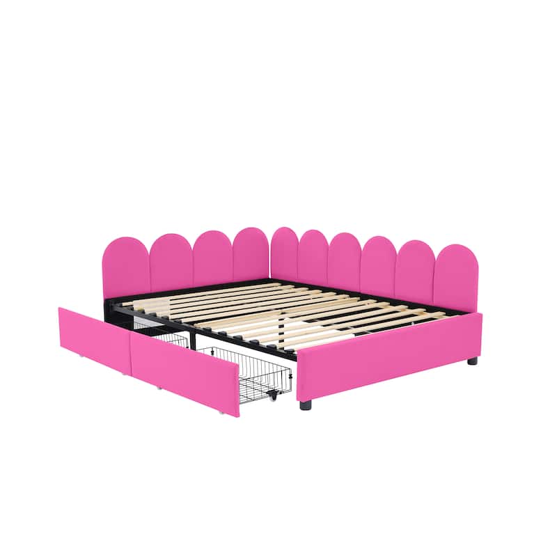 Full Size Velvet Upholstered Daybed with 2 Drawers and Soft Fabric Headboard for Bedroom
