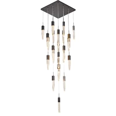 Matte Black Chandelier With Clear Block Crystals