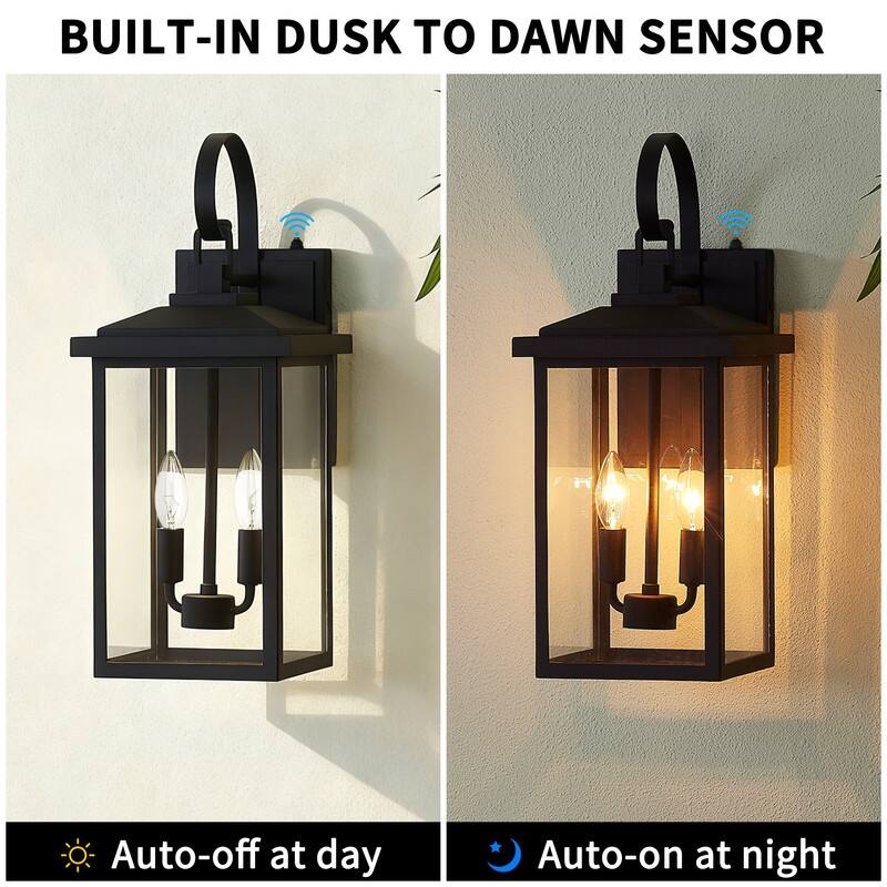 KAWOTI Traditional Dusk to Dawn Outdoor Lantern Wall Sconce - W8.25" x H19.75" x D9.5"