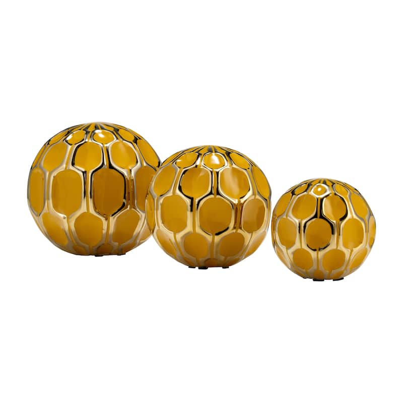 Sagebrook Home Gold Accented Abstract Modern Coastal Decorative Orbs Set of 3