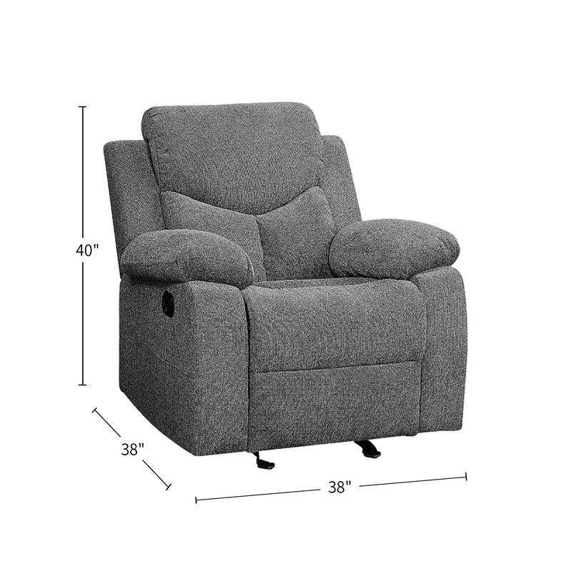 Chenille Upholstered Glider Recliner in Gray Finish