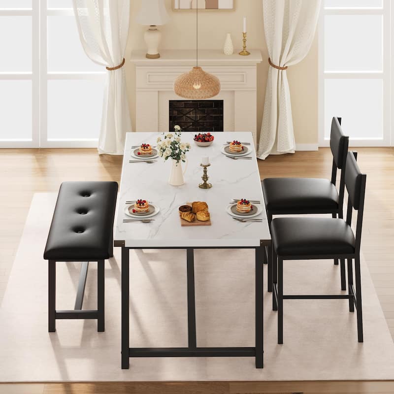 3 pcs Dining Table Set , with 2 Upholstered Chairs and Bench