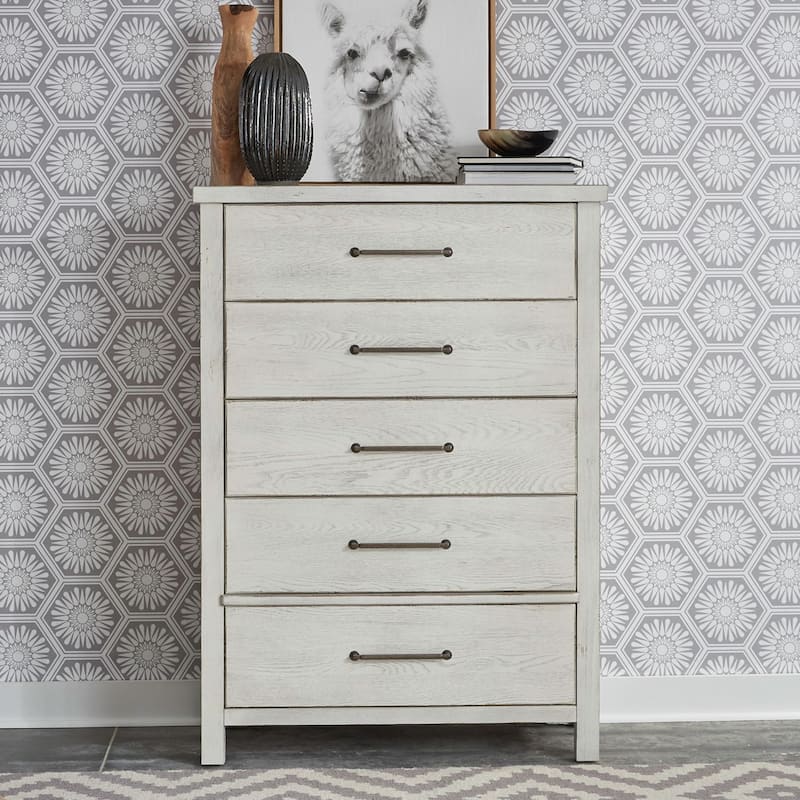 Modern Farmhouse Flea Market White Distressed 5 Drawer Chest - Flea Market White - 5-drawer