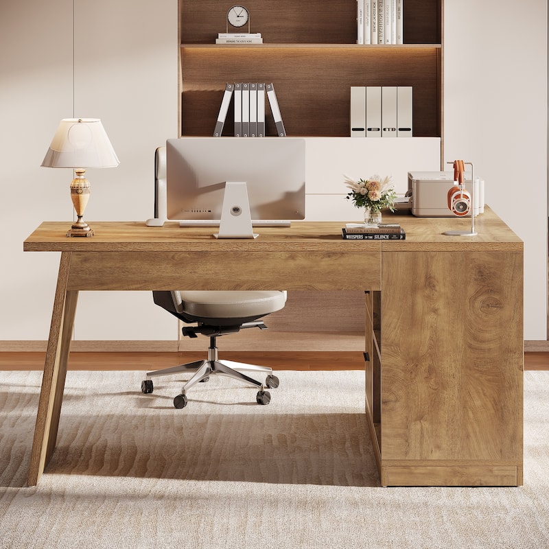 Industrial L-Shaped Computer Desk with File Cabinet for Home Office