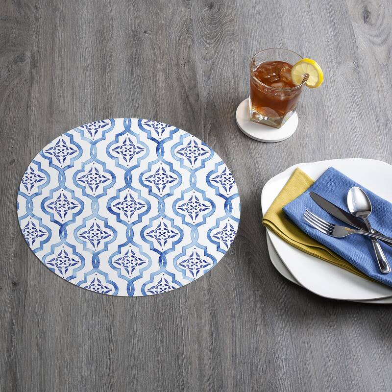 Reversible Wipe-clean Round Shaped Placemats Set of 4 - Lovely Lemons