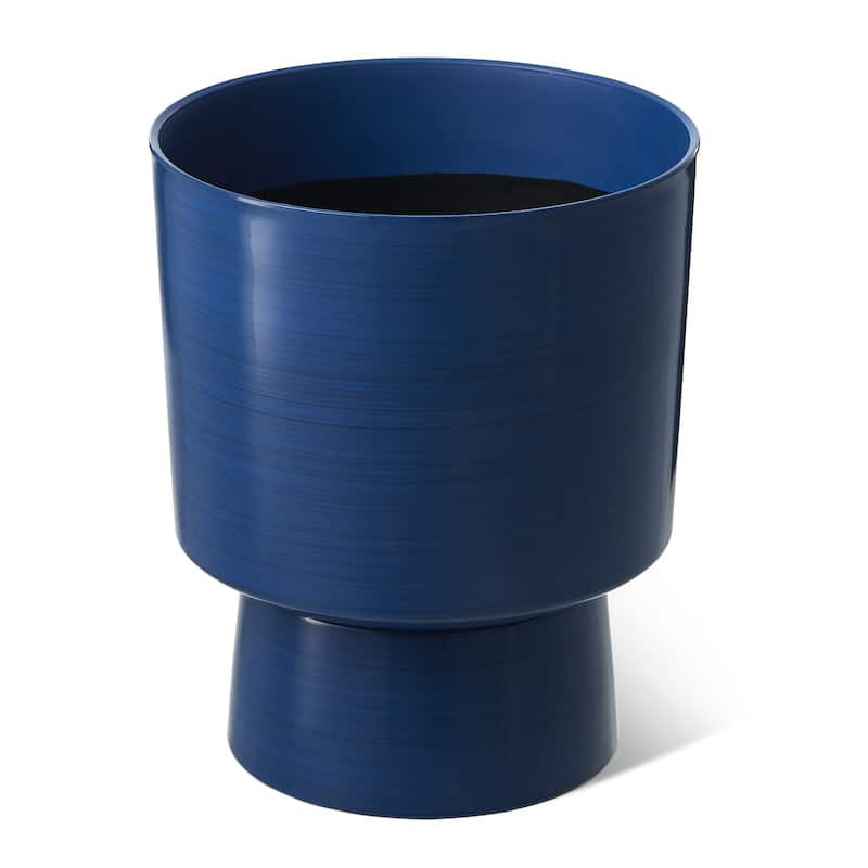 Glitzhome 16.75"H Set of 2 Cobalt Blue Faux Ceramic Urn Plastic Planter with Screw in Base
