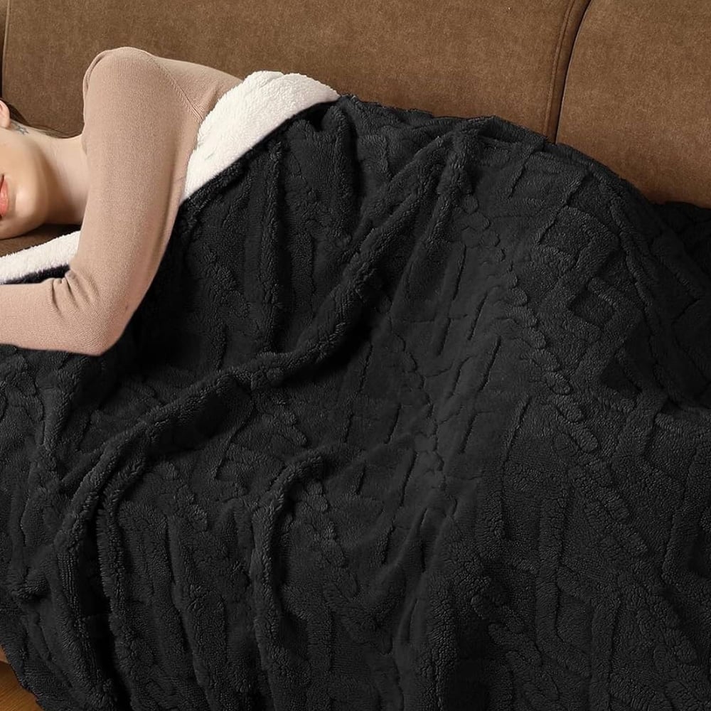 Tufted Sherpa Electric Blanket with 6 Heating Levels for Living Room, Bedroom, Black