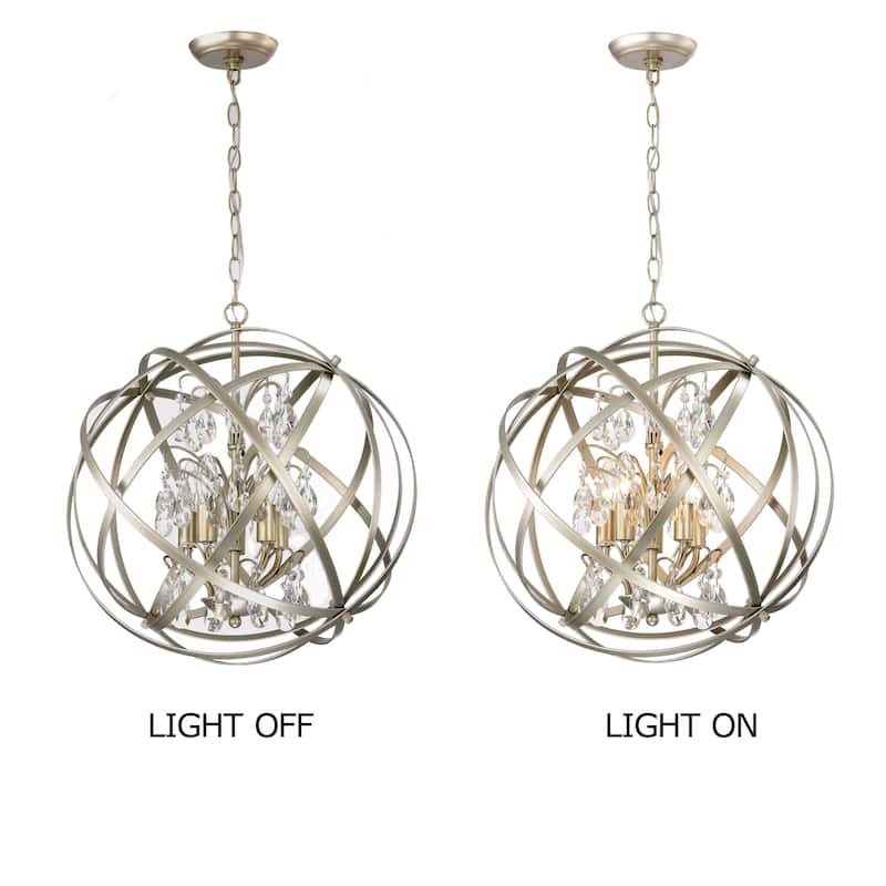 Benita Champagne Metal and Crystal Orb 5-light Chandelier