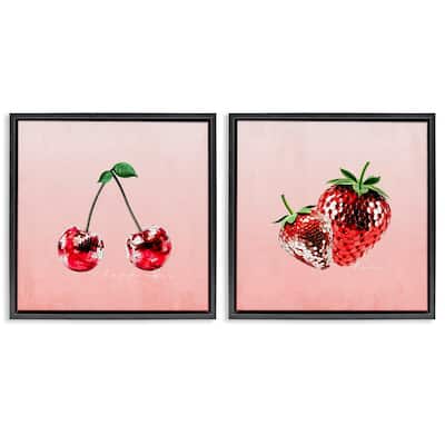 Stupell Happiness & Love Disco Fruits Framed Floater Canvas Wall Art Design By Kim Allen (Set of 2)