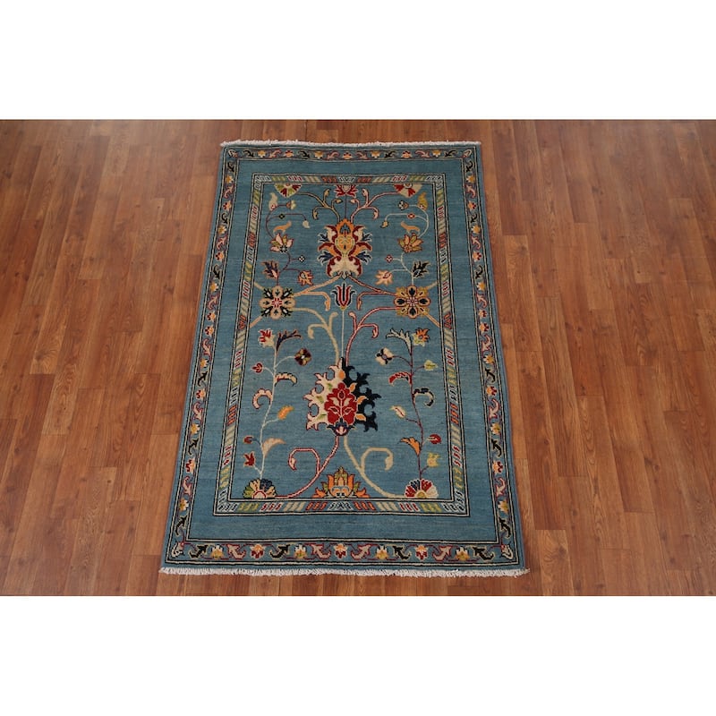 Light Blue Floral Oushak Oriental Accent Rug Handmade Wool Carpet - 3'3" x 5'0"