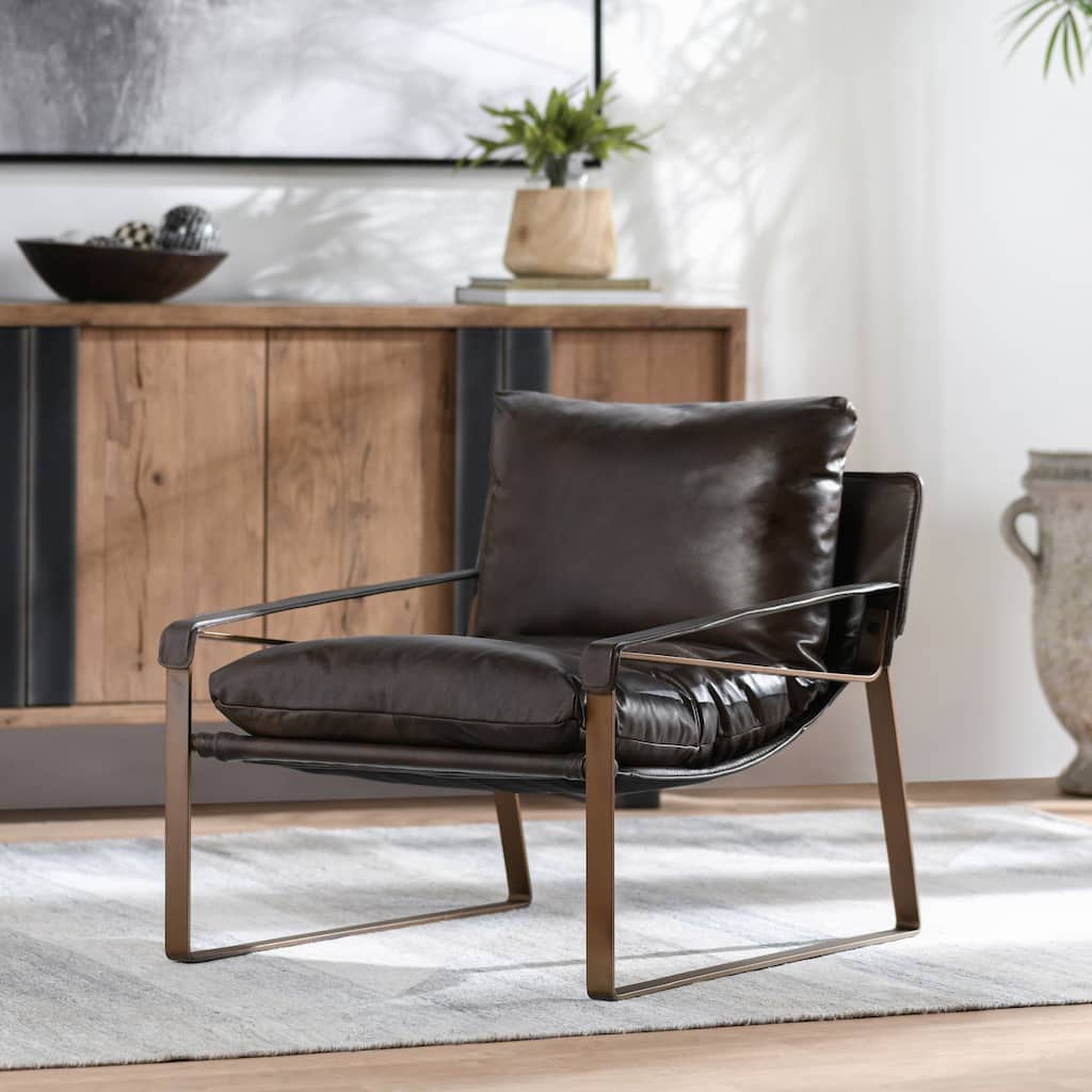 Classic Home Morgan Leather and Iron Accent