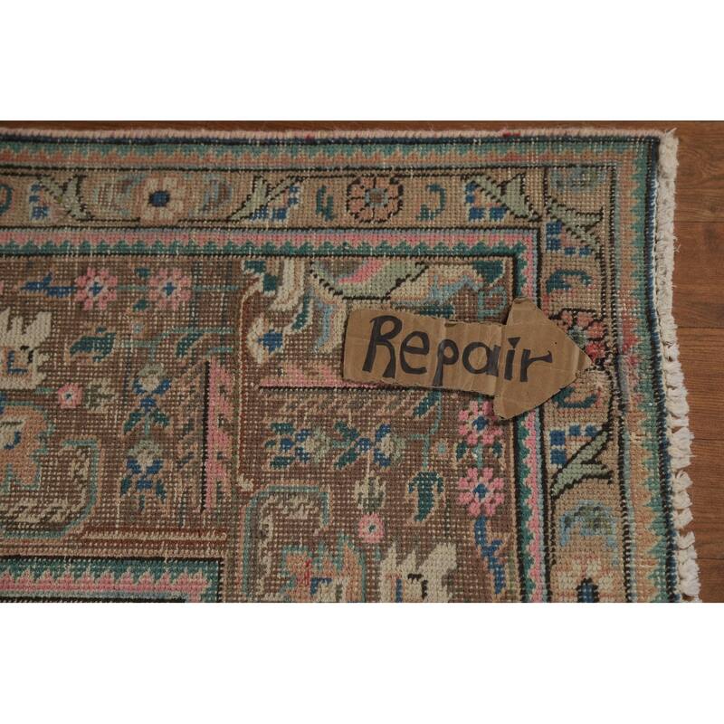 Geometric Peach Tabriz Persian Vintage Rug Hand-Knotted Wool Carpet - 8'1"x 11'3"
