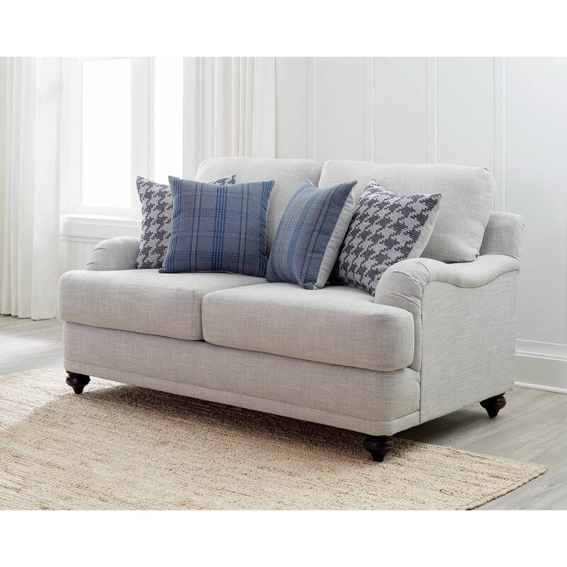 Linen-Like Fabric Loveseat with Recessed Arms in Light Grey and Dark Brown