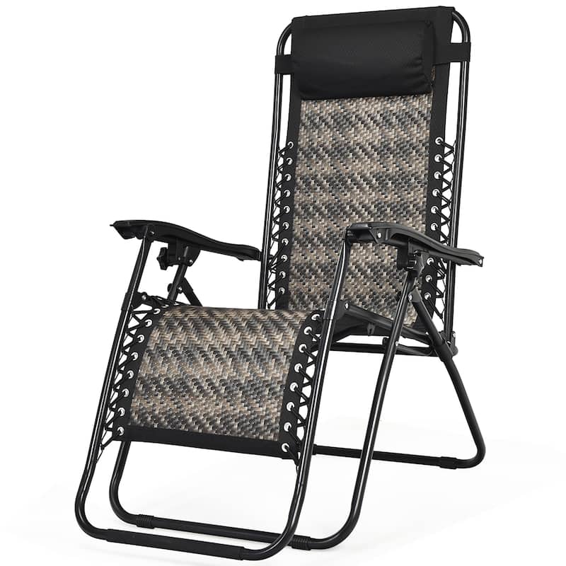 Costway 2PCS Patio Rattan Zero Gravity Lounge Chair Folding Recliner