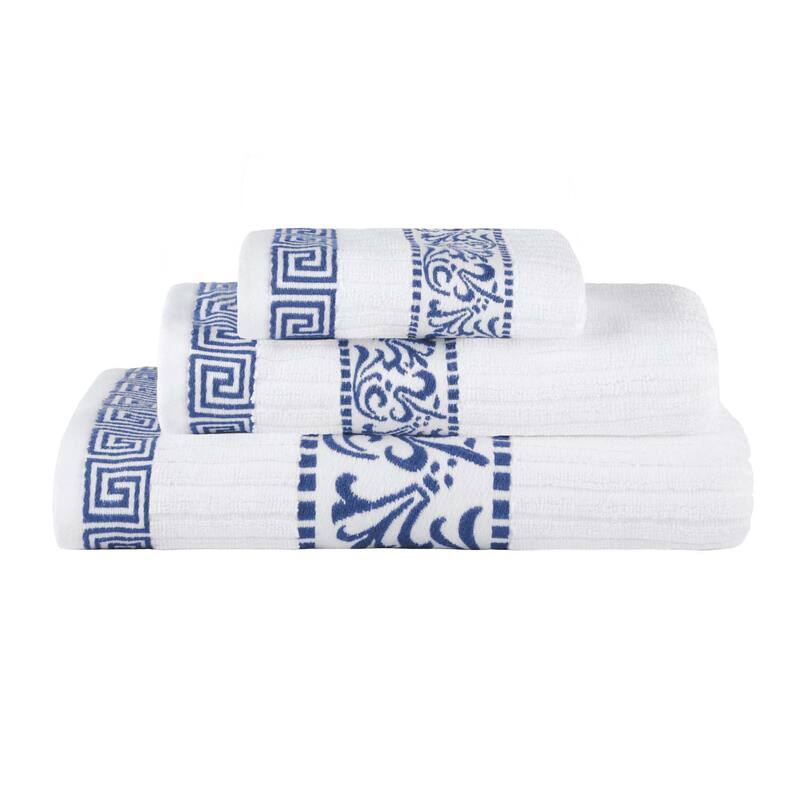 Superior Athens Cotton Floral Border Greek Key 3-Piece Towel Set
