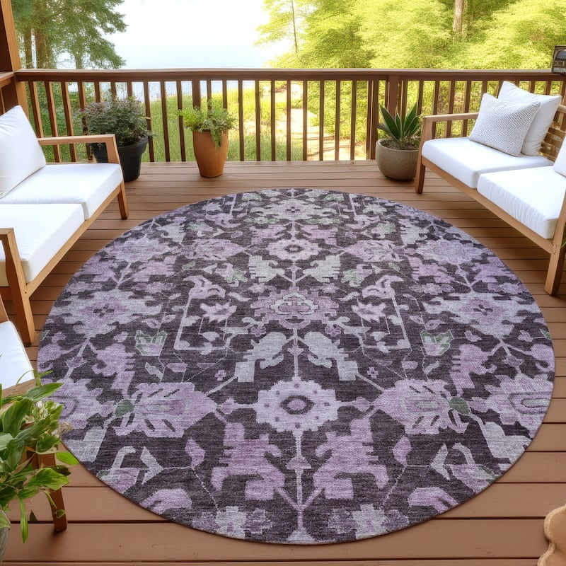 Machine Washable Indoor/ Outdoor Casual Traditional Chantille Rug - Eggplant - 8' x 8'