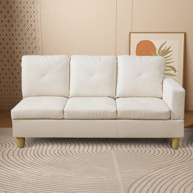 L-Shaped PU Leather Sofa & Chaise with Ottoman