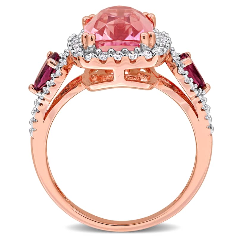 Miadora 4 3/5ct TGW Cushion-Cut Pink Tourmaline 3/5ct TDW Diamond Cocktail Ring in 14k Rose Gold