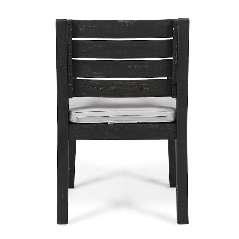 Roomfitters Outdoor Acacia Wood Dining Chairs Set of 2 with Slatted Back and Cushions