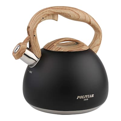 POLIVIAR Tea Kettle, Black Ti Stovetop Tea Kettle 2.7 Quart , Audible Whistling Teapot, Food Grade Stainless Steel
