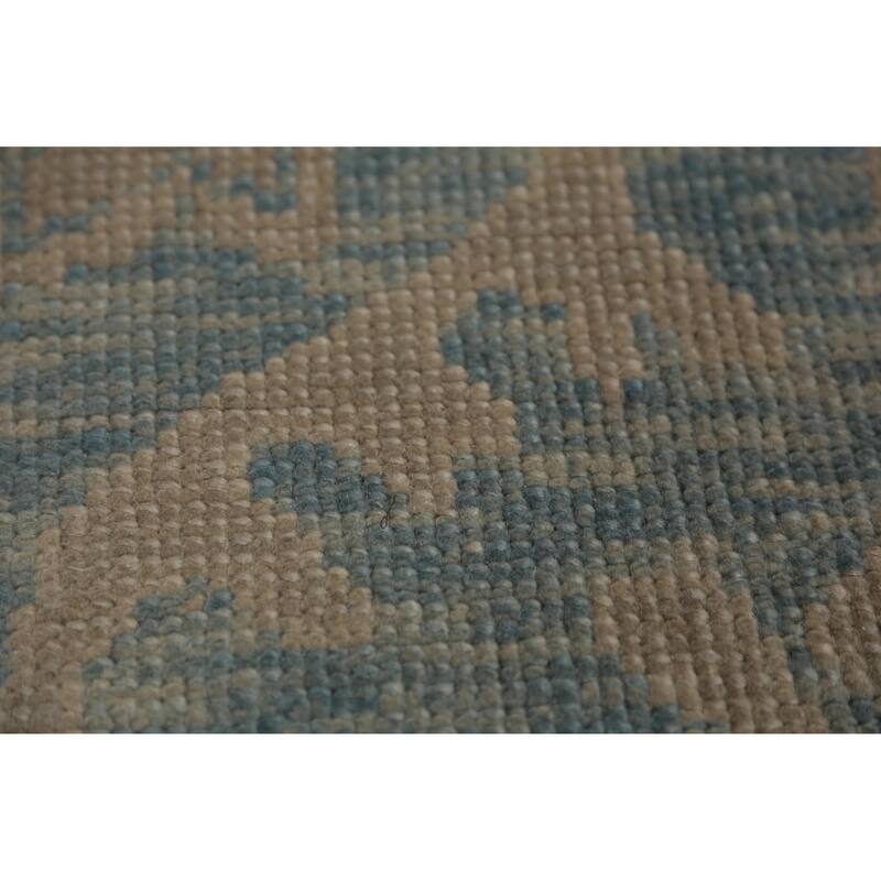 Hand Knotted Oriental 100% Wool Carpet Transitional Geometric Navy Blue & Blues Oushak Runner Rug - 13' 1'' X 3' 6''
