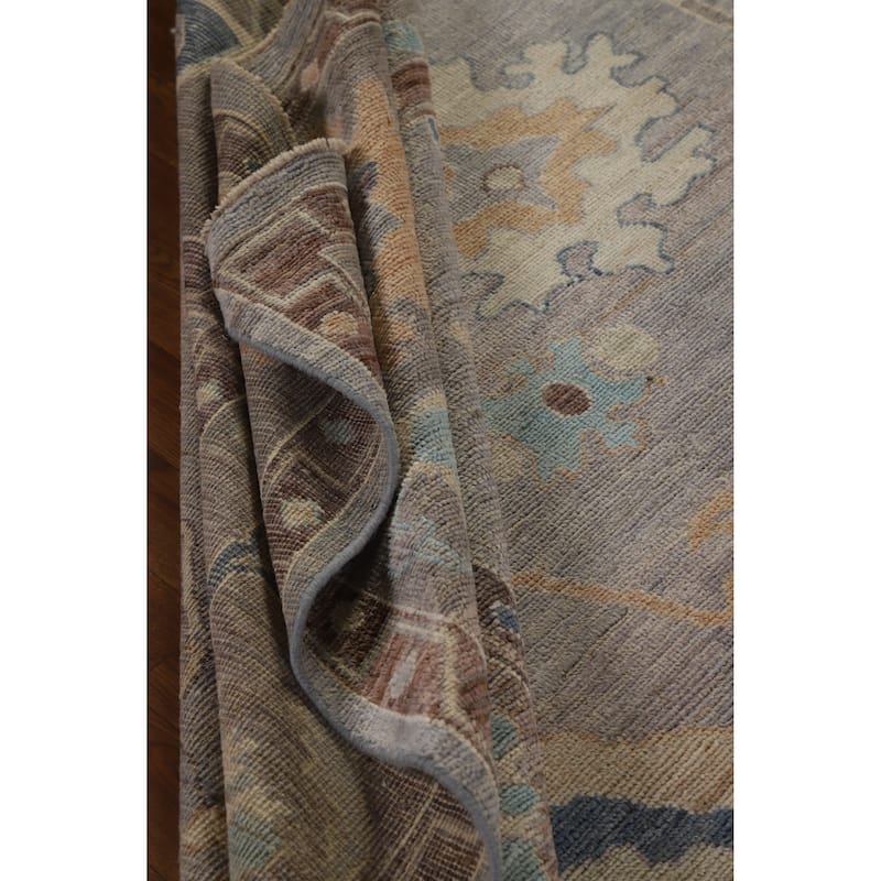 Hand Knotted Oriental 100% Wool Carpet Transitional All-Over Greys & Charcoal Oushak Area Rug - 9' 11'' X 8' 2''