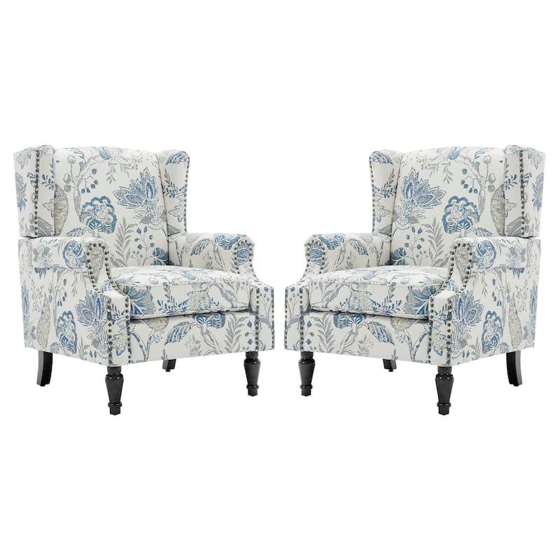 Set of 2 Patterned Upholstered Accent Chair for Living Room