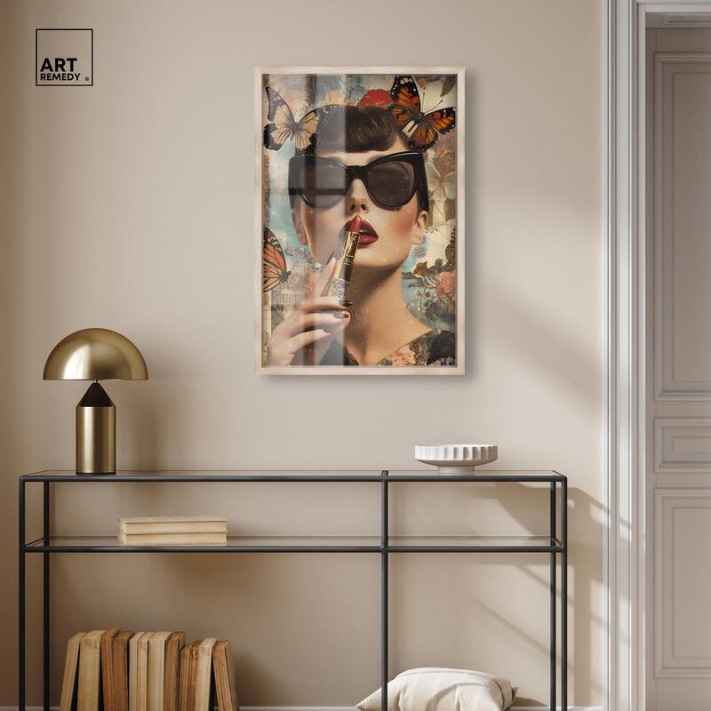 Iconic Lady Butterfly Collage II Shadowbox by Art Remedy