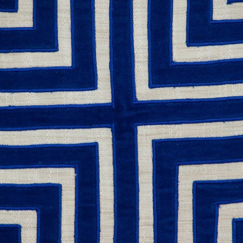 22" Beige and Blue Poly Cotton Blend Throw Pillow with Embroidery and applique