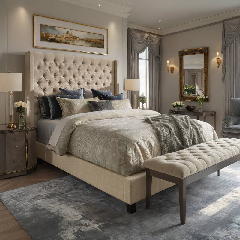 Detmold Wingback Button Tufted Tall Headboard Bed