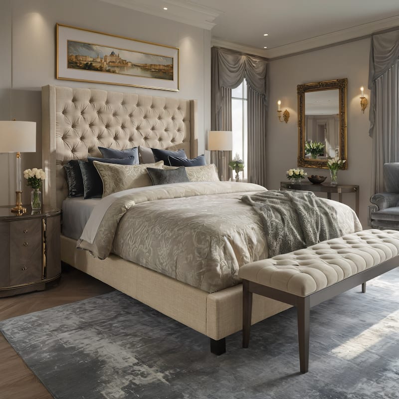 Detmold Wingback Button Tufted Tall Headboard Platform Bed
