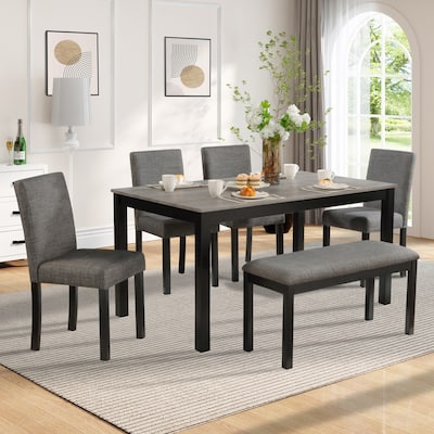 6-Piece Dining Table Set with Bench and Chairs, Dining Table Set for 6 with Bench, Wooden Dining Table Set
