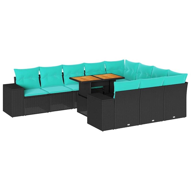 vidaXL Patio Sofa Set with Cushions Table and Modular Sofas 11 Piece Poly Rattan - 21.7 x 24.4 x 27.2