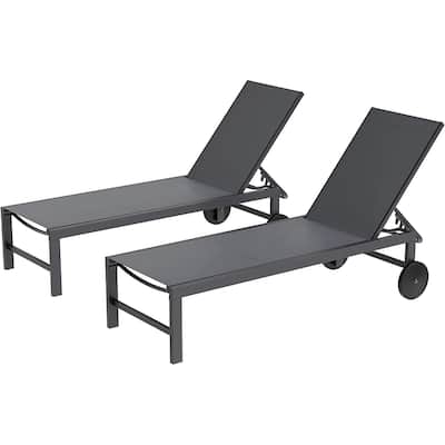 Futzca 2 PCS Outdoor Chaise Lounges Chair with Wheels and 5 Adjustable Position