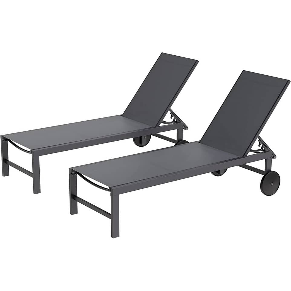 Futzca 2 PCS Outdoor Chaise Lounges Chair with Wheels and 5 Adjustable Position