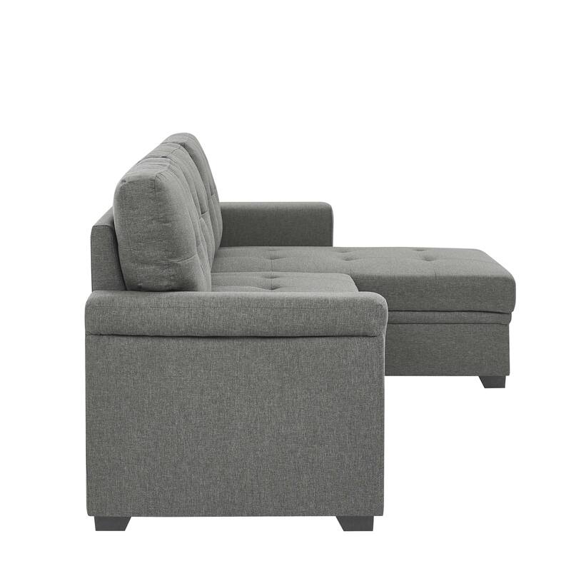 86'' Gray Polyester Pull-Out Sofa Bed, Reversible L/R